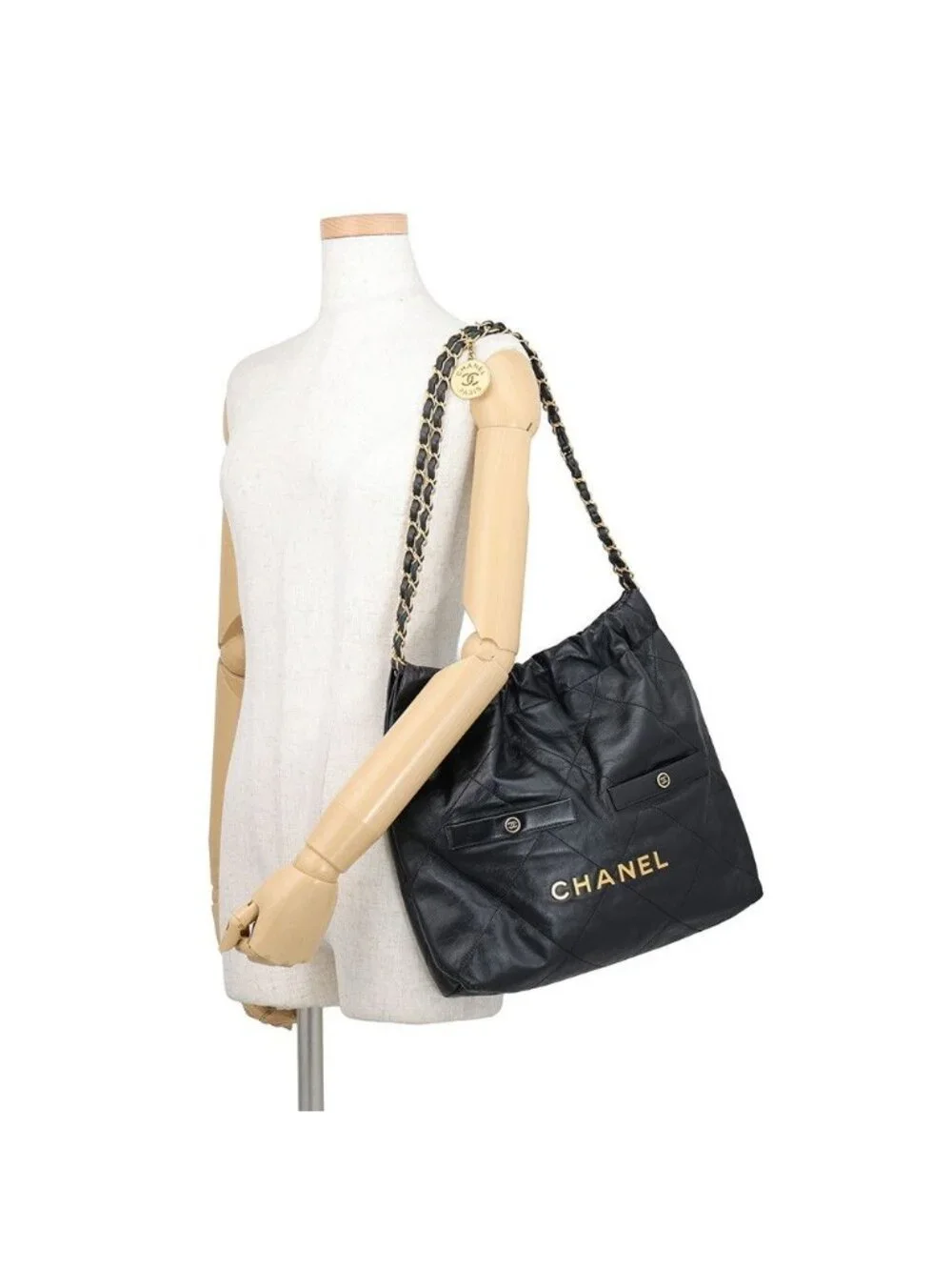 Chanel Handbag Quilted Chanel 22 Double Pocket Small Calfskin Black